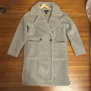 Rachel Zoe, Grey, Long Line double breasted, Teddy coat.Size large, never worn